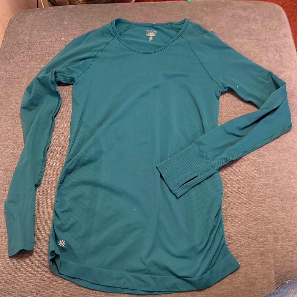 Athleta Momentum Long Sleeve Teal Green Seamless Training Top Small 511092